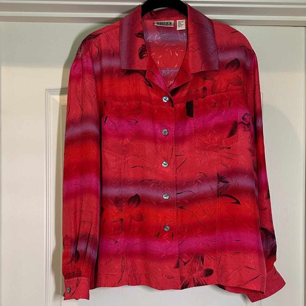 CHICO'S Vibrant Reds Vintage Women's 100% Silk Shirt  SZ 2